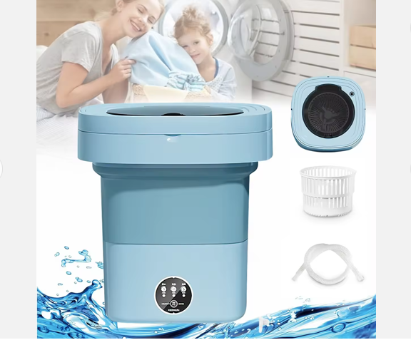 11L Small portable washing machine folding collapsible 3 gear adjustable with rotating drain basket and pipe