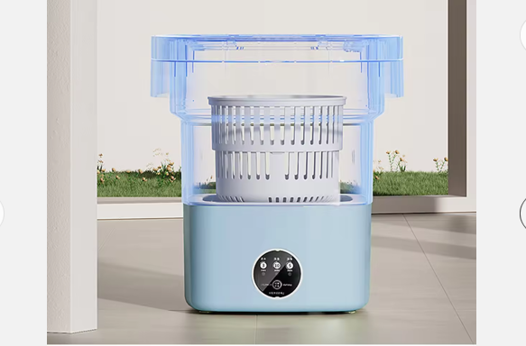 11L Small portable washing machine folding collapsible 3 gear adjustable with rotating drain basket and pipe