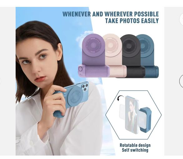 Magnetic Smartphone Handheld Selfie Shutter- Wireless remote control - Handheld Phone Grip Flexible Selfie Stick- Anti-shake Selfie Device for Android /IOS 15,14, & 13 Mag-safe Wireless Charging.